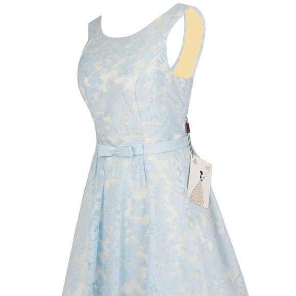 Blue Vintage Floral Lace Contrast With Bow - Picture 2 of 6